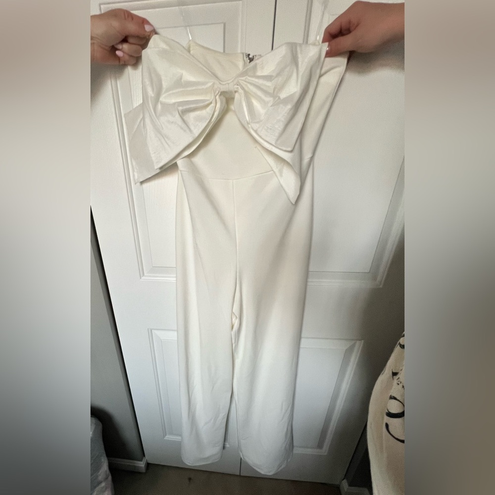 White strapless bow front jumpsuit